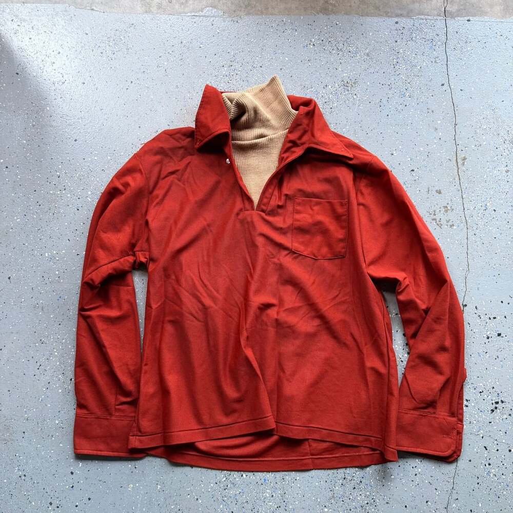 Vintage David Homisan Shirt Size XL Red Polyester Mock Neck